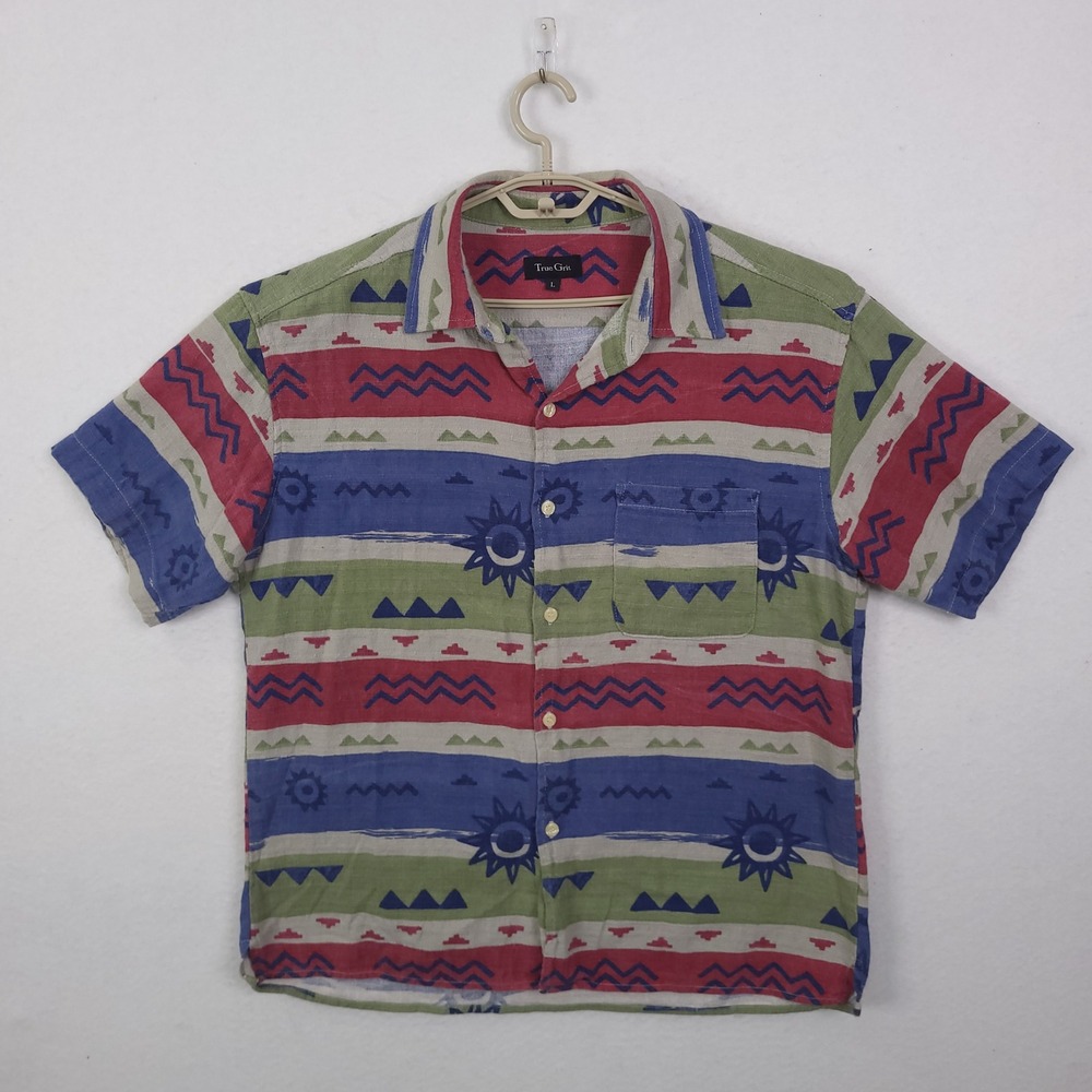 True Grit Button Down Shirt Mens L Multicolor Southwestern Tribal USA Made